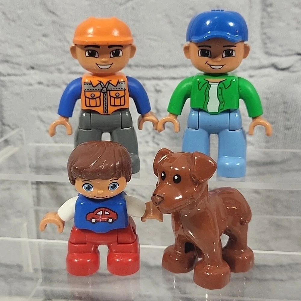 Lego‎ Duplo Figures Lot People Men Construction Worker Kid Boy With Brown Dog